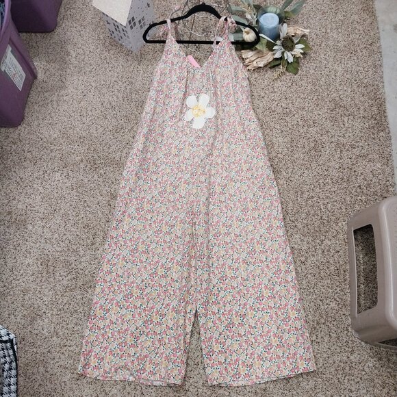 3527 Size XL Handmace Jumpsuit In Gold and Pink with Appliqued Flowers. - Picture 4 of 4